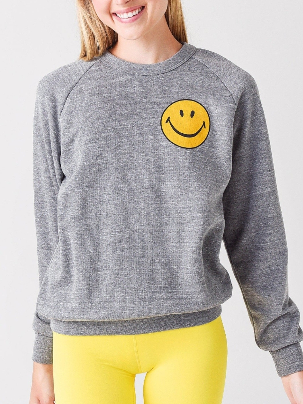 Aviator Nation Gray Crewneck with Yellow Smiley Size Large Excellent condition!
